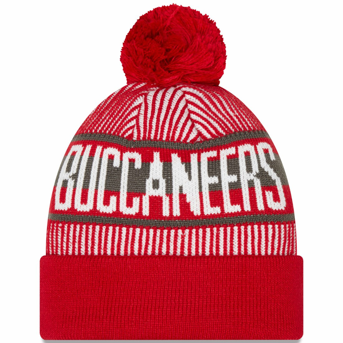 Tampa Bay Buccaneers New Era Striped Cuffed Knit Hat with Pom - Red Hats