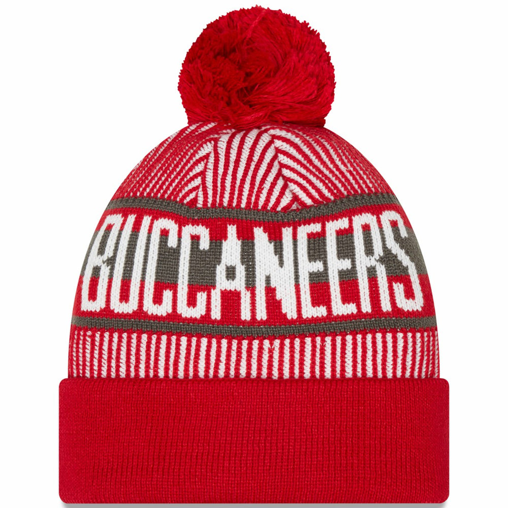 Tampa Bay Buccaneers New Era Striped Cuffed Knit Hat with Pom - Red Hats