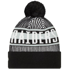Las Vegas Raiders New Era Striped Cuffed Knit Hat with Pom - Black Hats