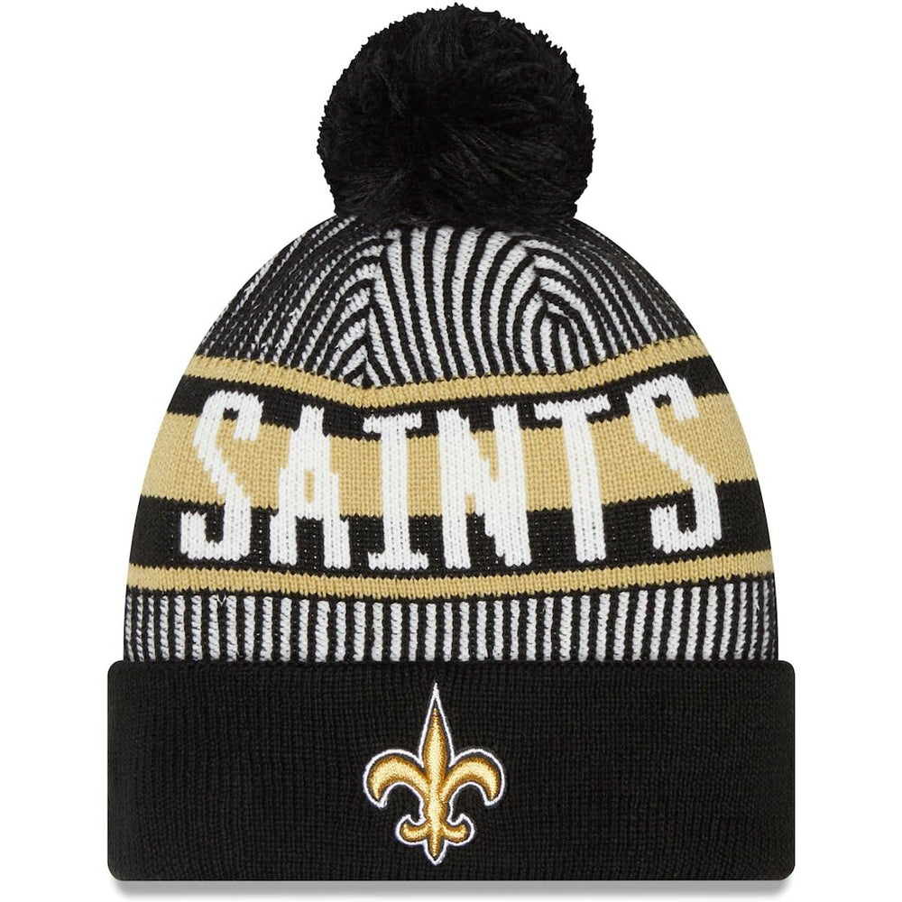 New Orleans Saints New Era Striped Cuffed Knit Hat with Pom - Black Hats