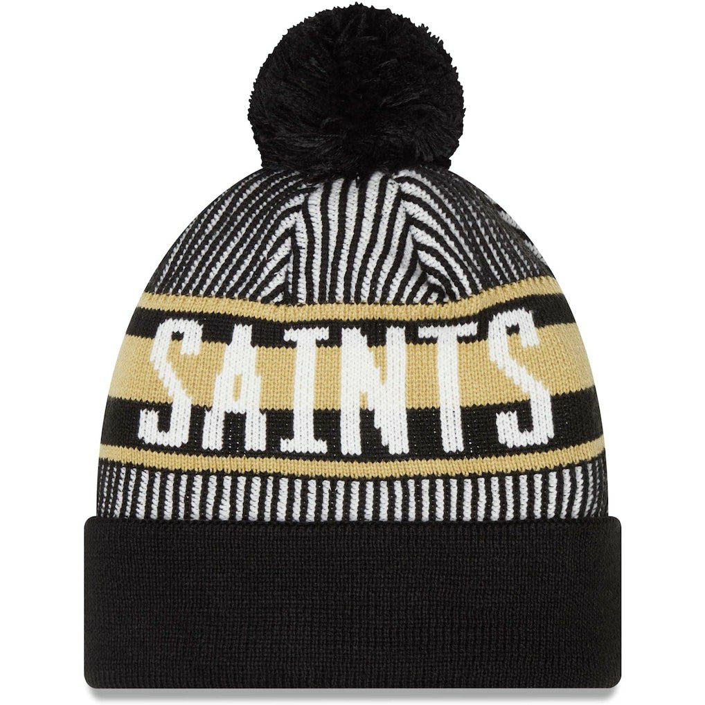 New Orleans Saints New Era Striped Cuffed Knit Hat with Pom - Black Hats