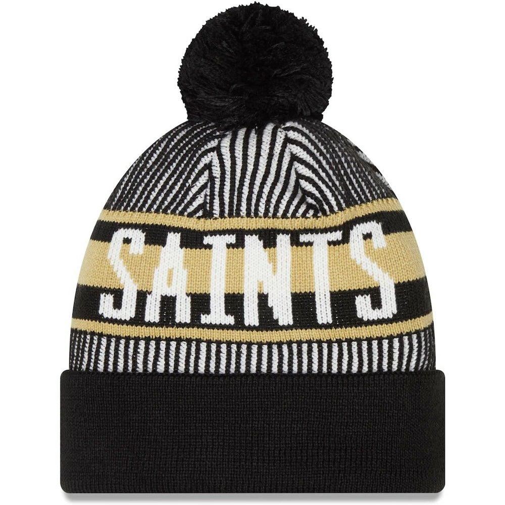 New Orleans Saints New Era Striped Cuffed Knit Hat with Pom - Black Hats