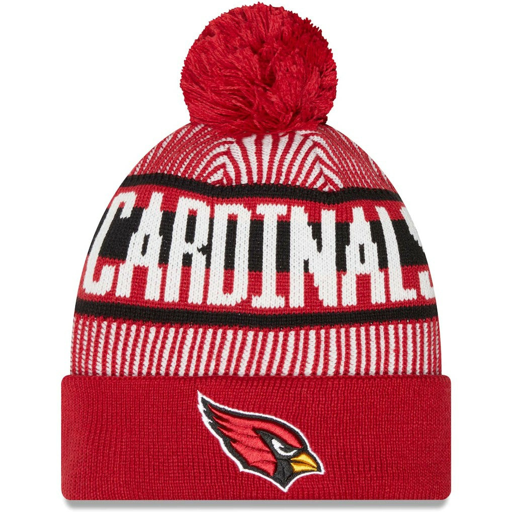 Arizona Cardinals New Era Striped Cuffed Knit Hat with Pom - Cardinal Hats