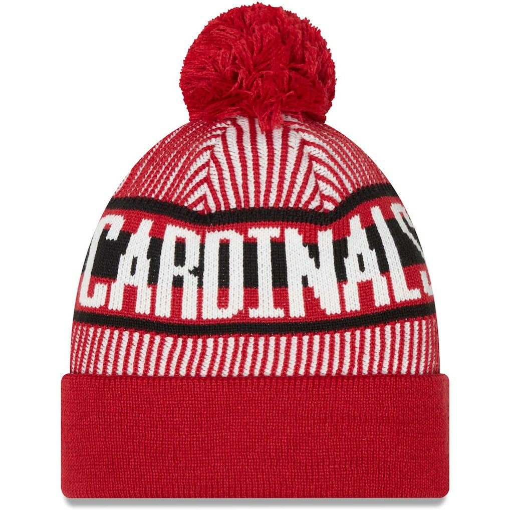 Arizona Cardinals New Era Striped Cuffed Knit Hat with Pom - Cardinal Hats
