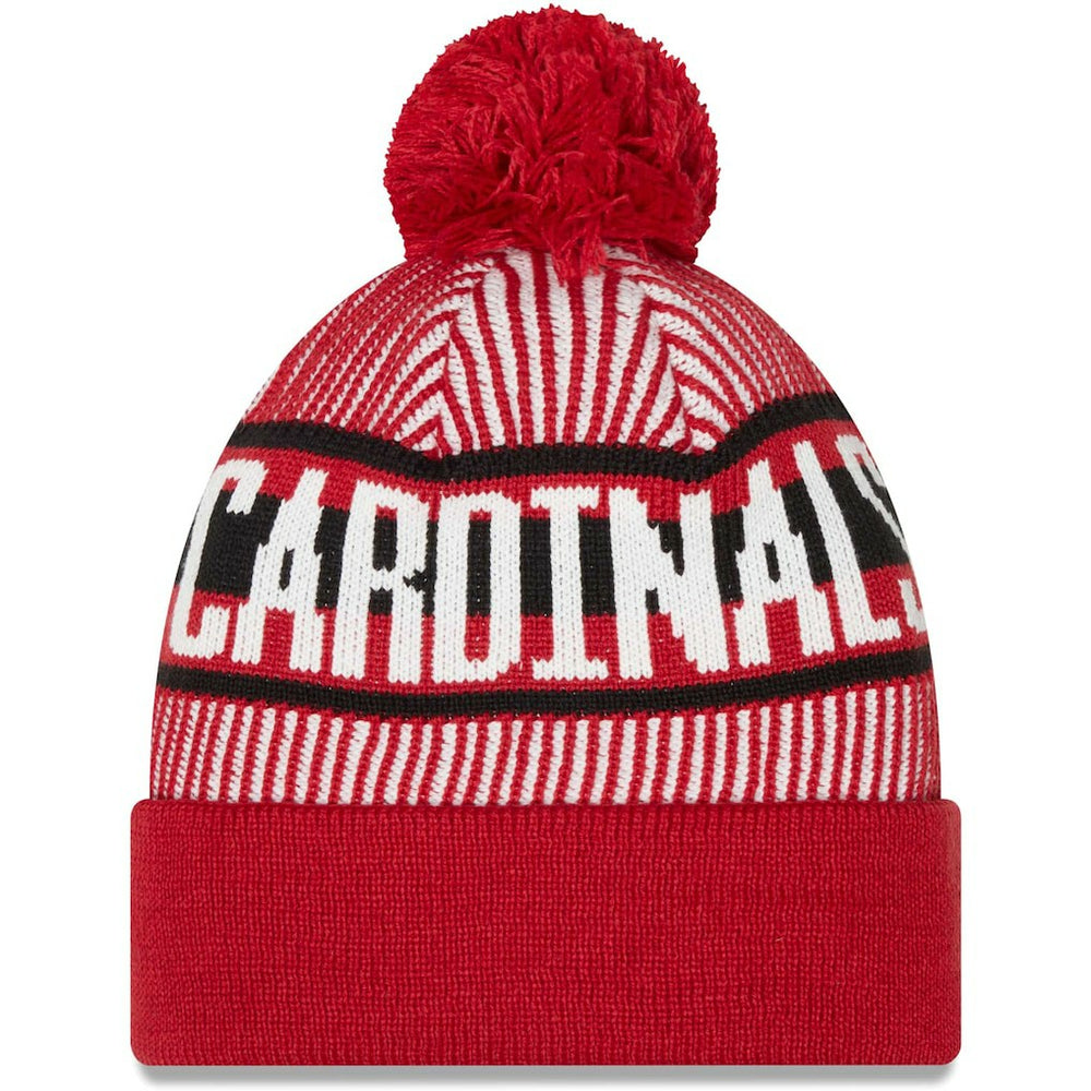 Arizona Cardinals New Era Striped Cuffed Knit Hat with Pom - Cardinal Hats