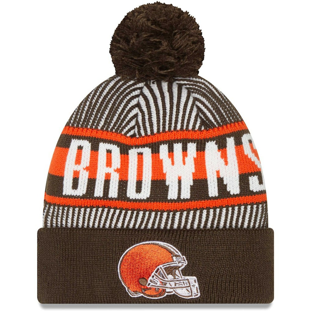 Cleveland Browns New Era Striped Cuffed Knit Hat with Pom - Brown Hats