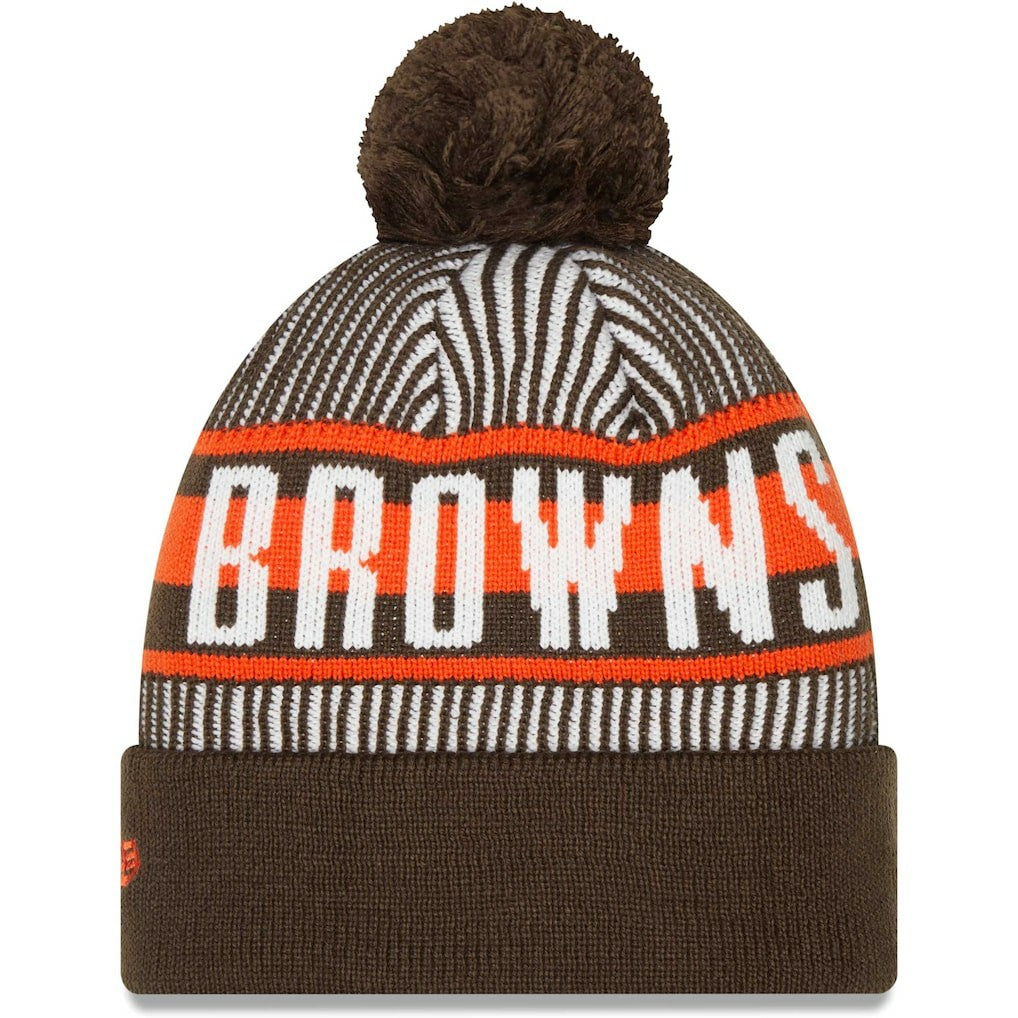 Cleveland Browns New Era Striped Cuffed Knit Hat with Pom - Brown Hats