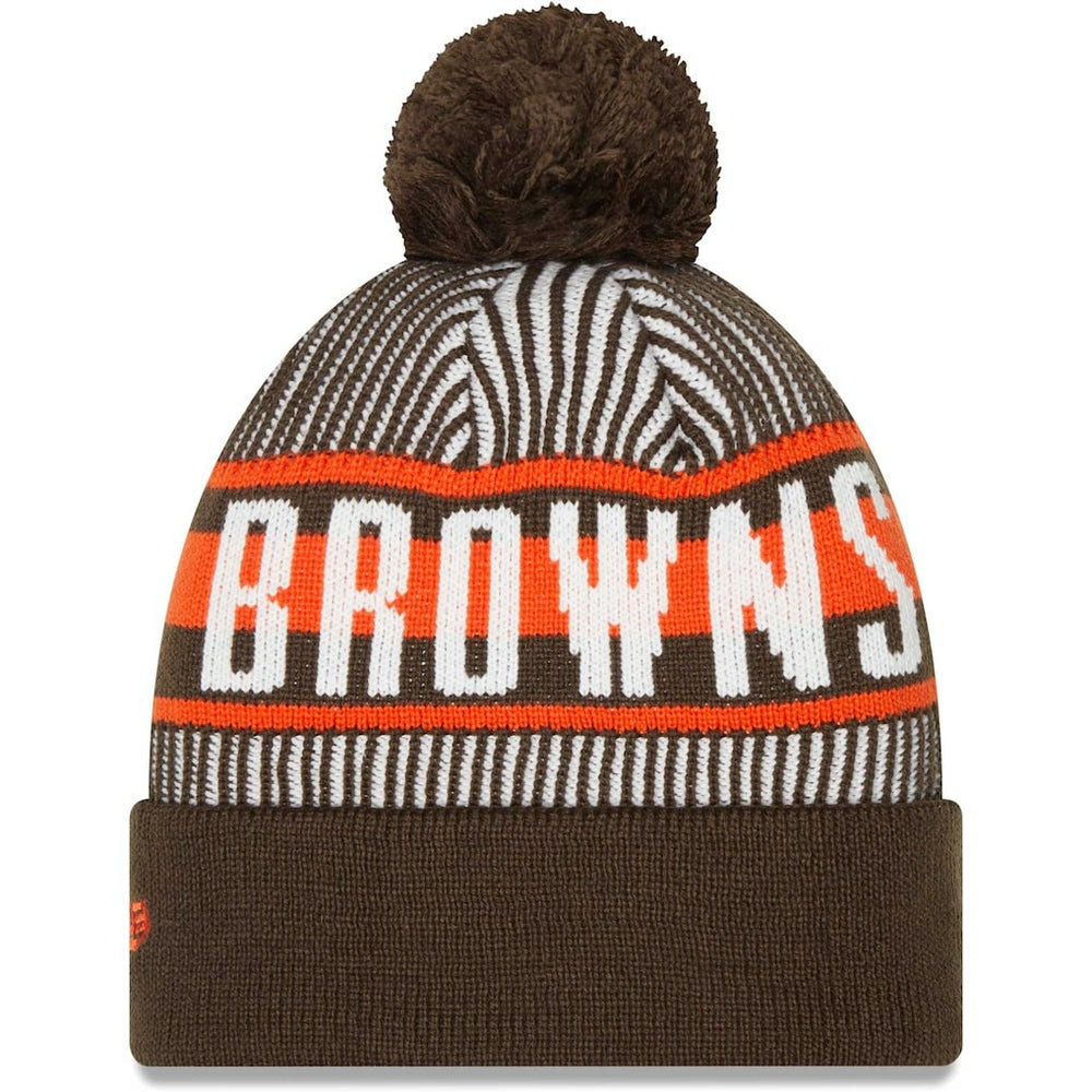 Cleveland Browns New Era Striped Cuffed Knit Hat with Pom - Brown Hats