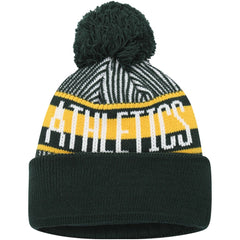 Athletics New Era Youth Striped Cuffed Knit Hat with Pom - Green Hats