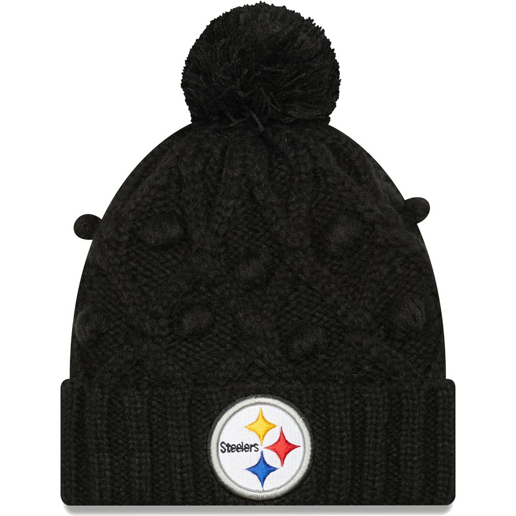 Pittsburgh Steelers New Era Girls Youth Toasty Cuffed Knit Hat with Pom - Black Hats
