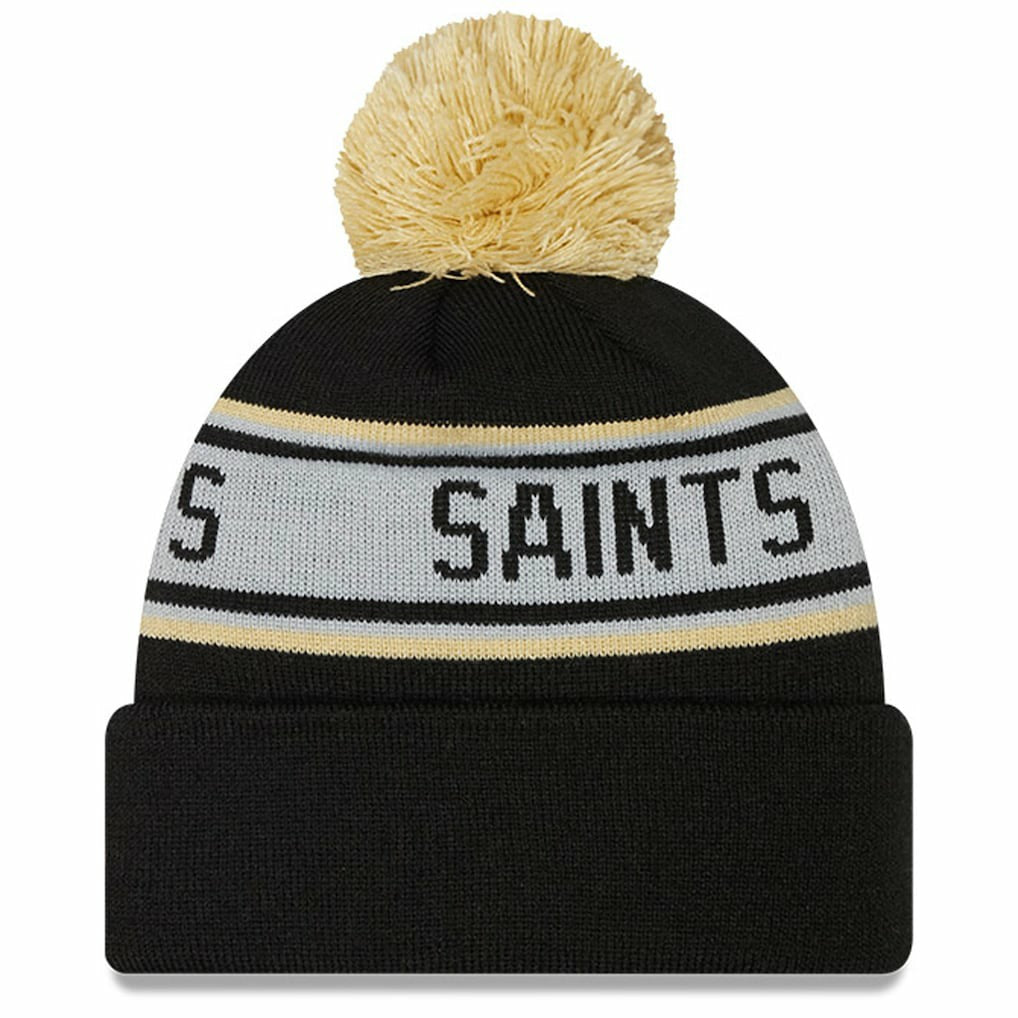 New Orleans Saints New Era Youth Repeat Cuffed Knit Hat with Pom - Black Hats