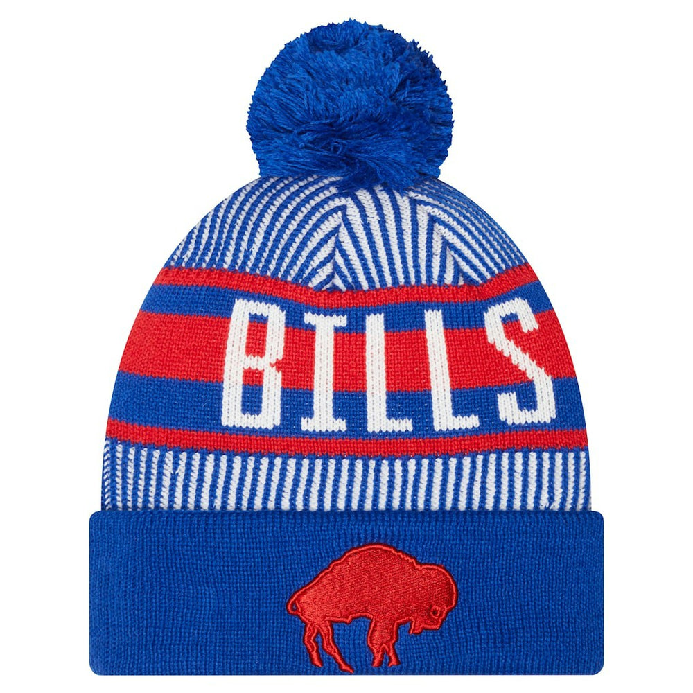 Buffalo Bills New Era Youth Striped Historic Cuffed Knit Hat with Pom - Royal Hats