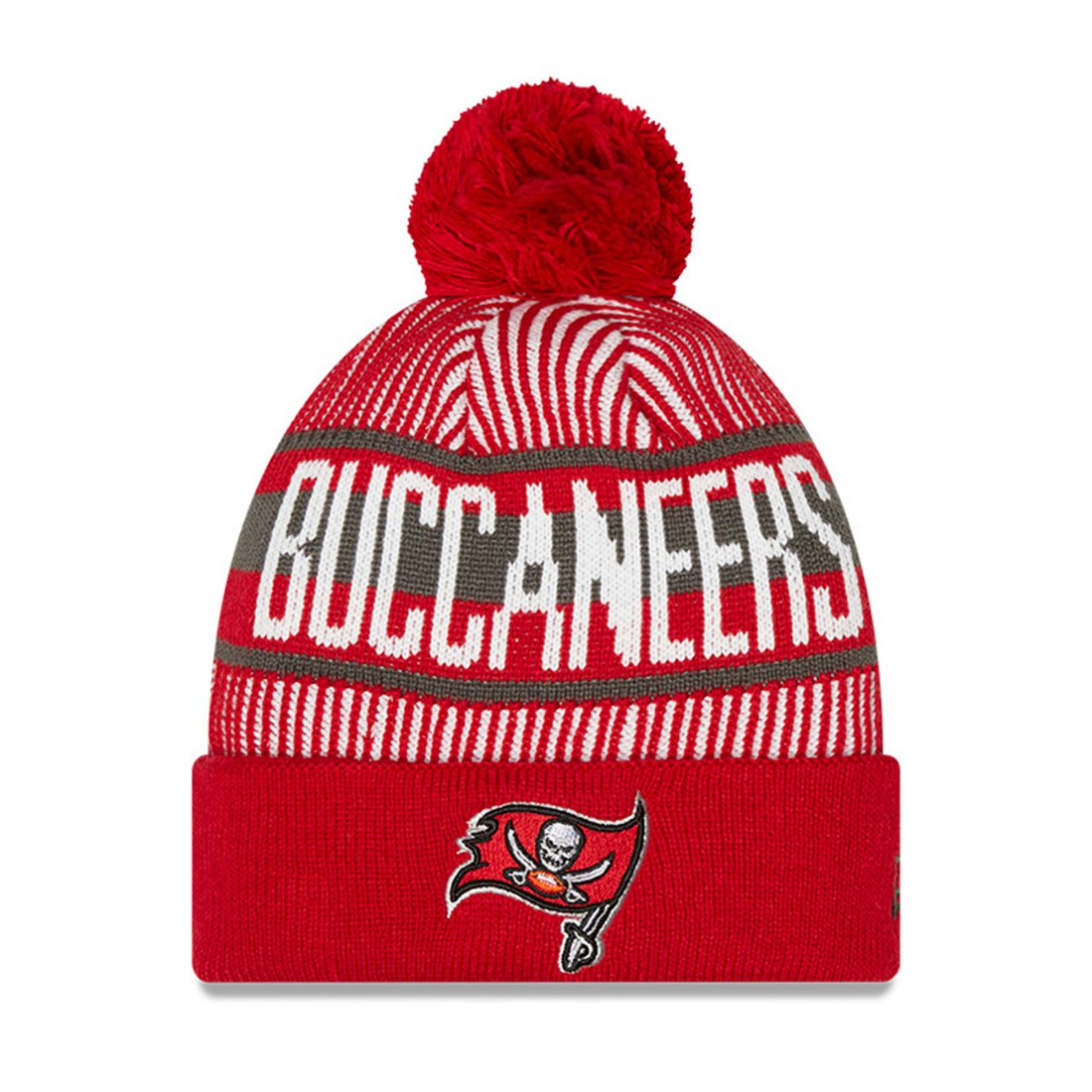 Tampa Bay Buccaneers New Era Youth Striped Cuffed Knit Hat with Pom - Red Hats