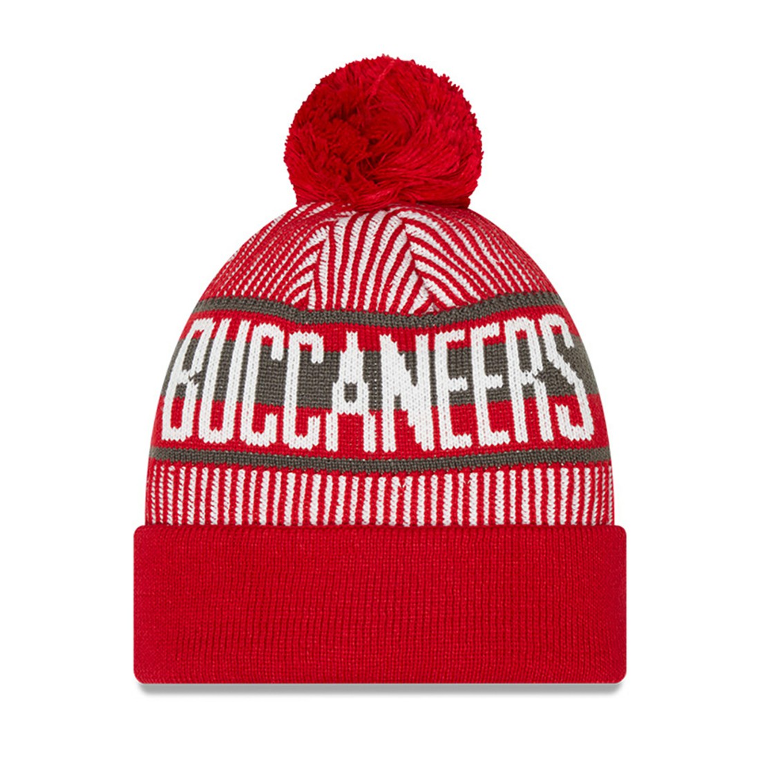 Tampa Bay Buccaneers New Era Youth Striped Cuffed Knit Hat with Pom - Red Hats