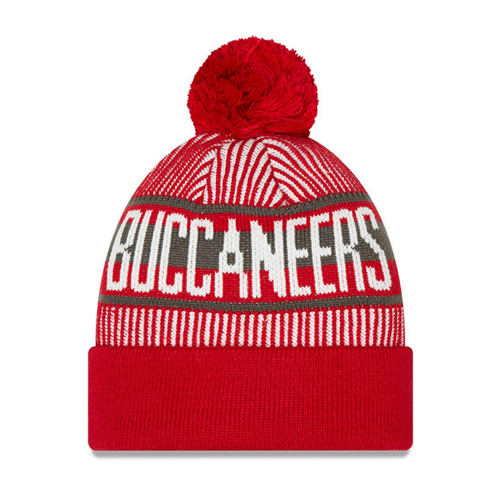Tampa Bay Buccaneers New Era Youth Striped Cuffed Knit Hat with Pom - Red Hats