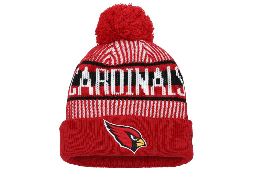 Arizona Cardinals New Era Youth Striped Cuffed Knit Hat with Pom - Cardinal Hats