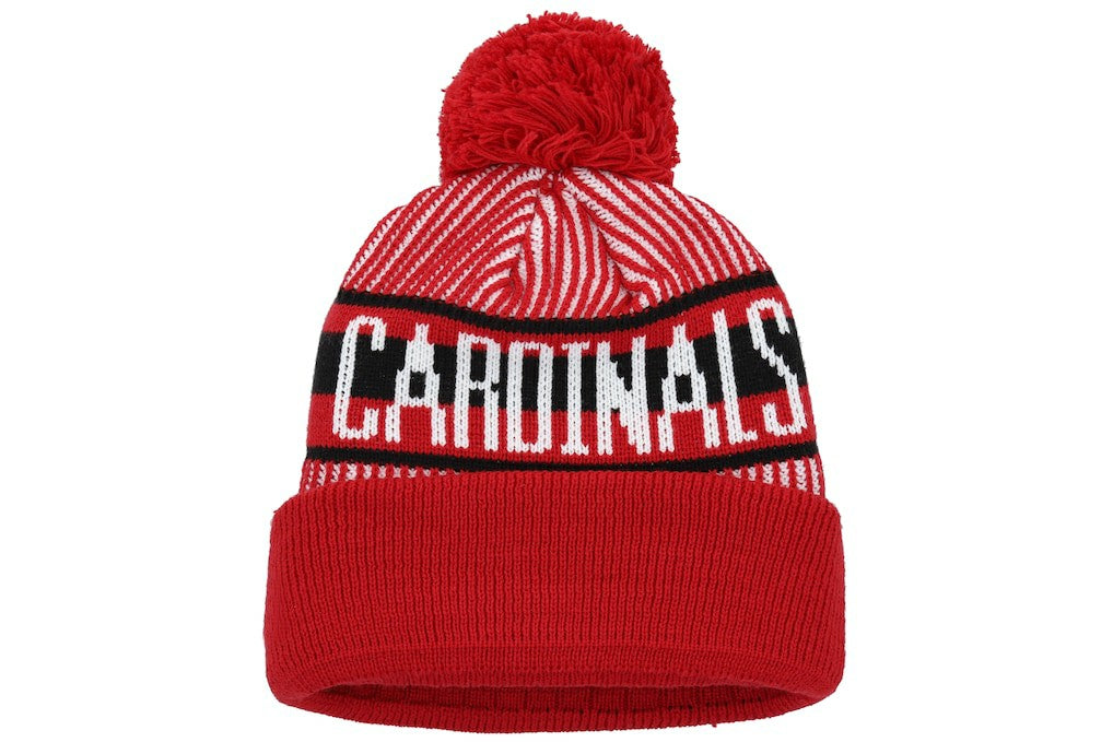 Arizona Cardinals New Era Youth Striped Cuffed Knit Hat with Pom - Cardinal Hats