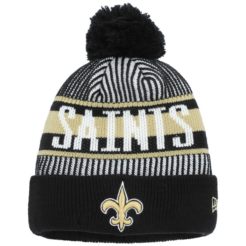 New Orleans Saints New Era Youth Striped Cuffed Knit Hat with Pom - Black Hats