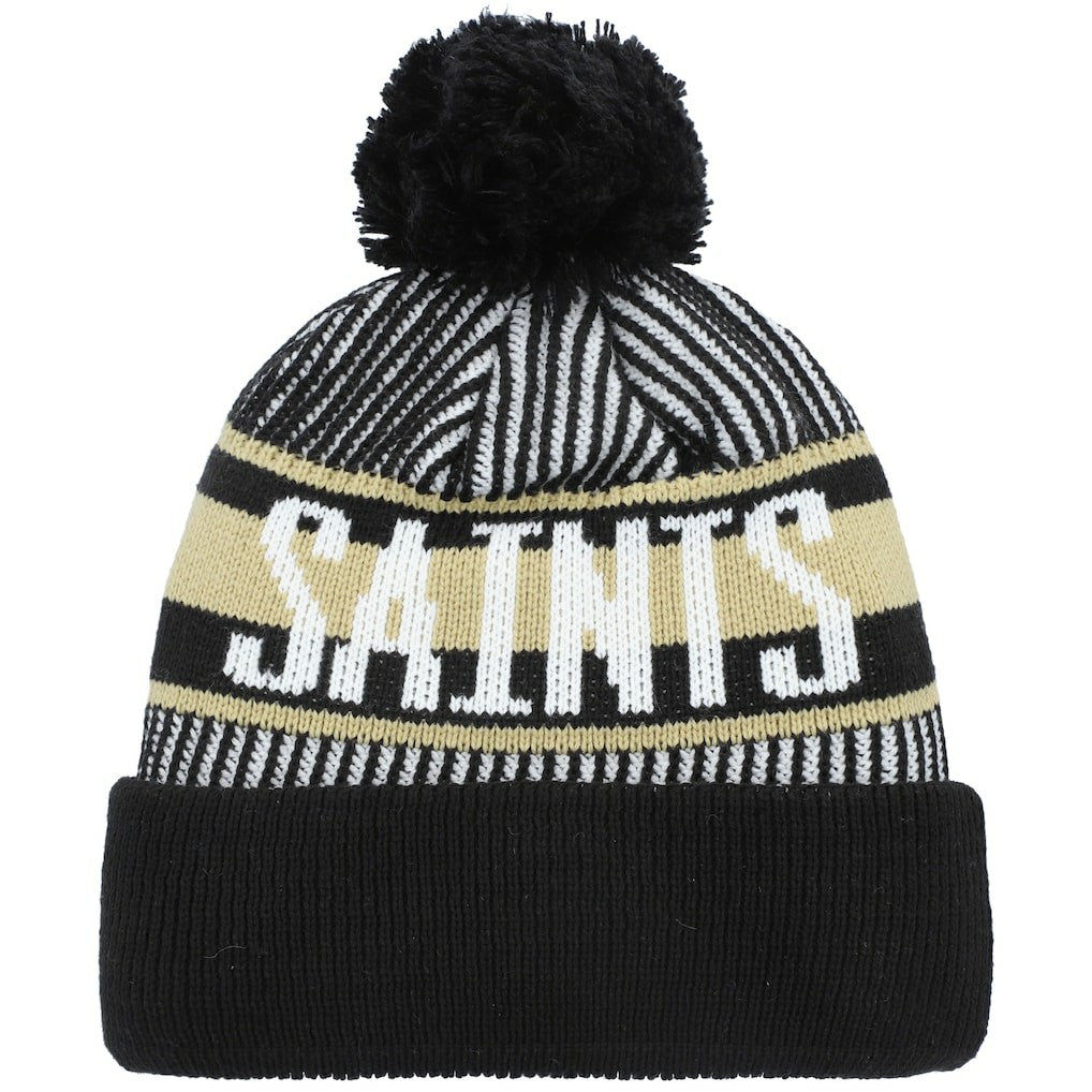 New Orleans Saints New Era Youth Striped Cuffed Knit Hat with Pom - Black Hats