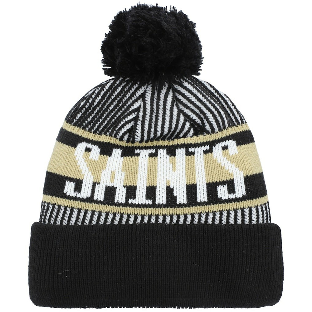 New Orleans Saints New Era Youth Striped Cuffed Knit Hat with Pom - Black Hats