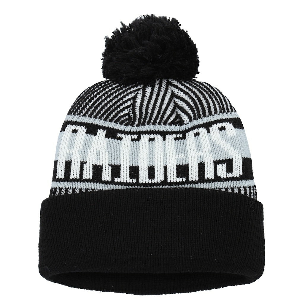 Las Vegas Raiders New Era Youth Striped Cuffed Knit Hat with Pom - Black Hats