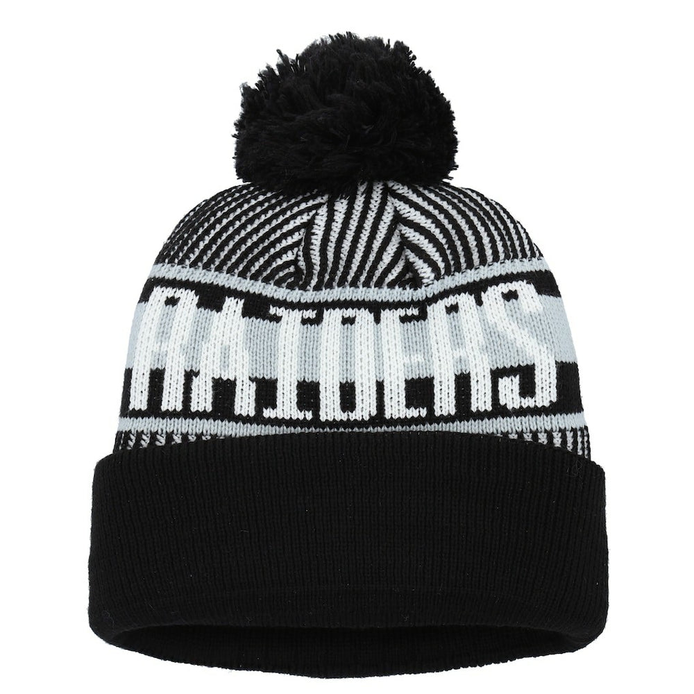 Las Vegas Raiders New Era Youth Striped Cuffed Knit Hat with Pom - Black Hats