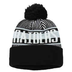 Las Vegas Raiders New Era Youth Striped Cuffed Knit Hat with Pom - Black Hats