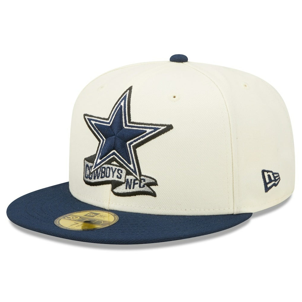 Dallas Cowboys New Era 2022 Sideline 59FIFTY Fitted Hat - Cream/Navy Hats