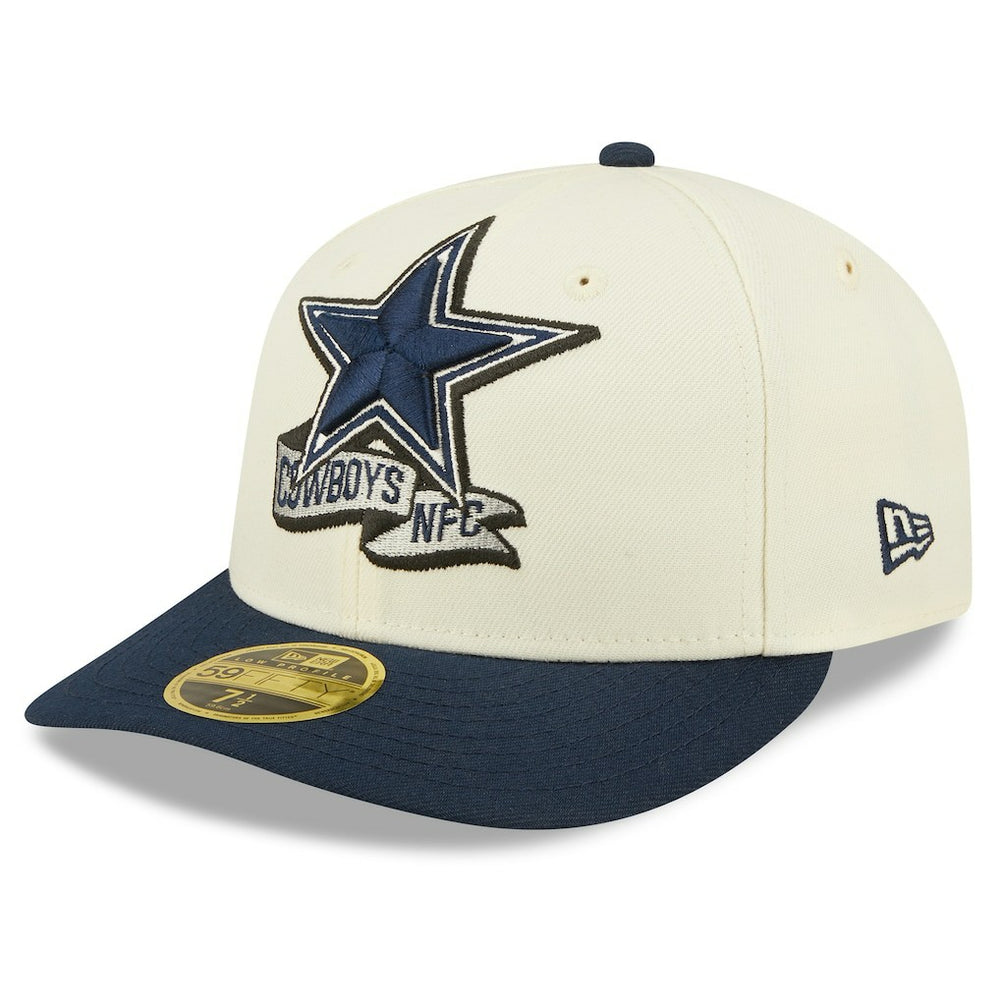 Dallas Cowboys New Era 2022 Sideline Low Profile 59FIFTY Fitted Hat - Cream/Navy Hats
