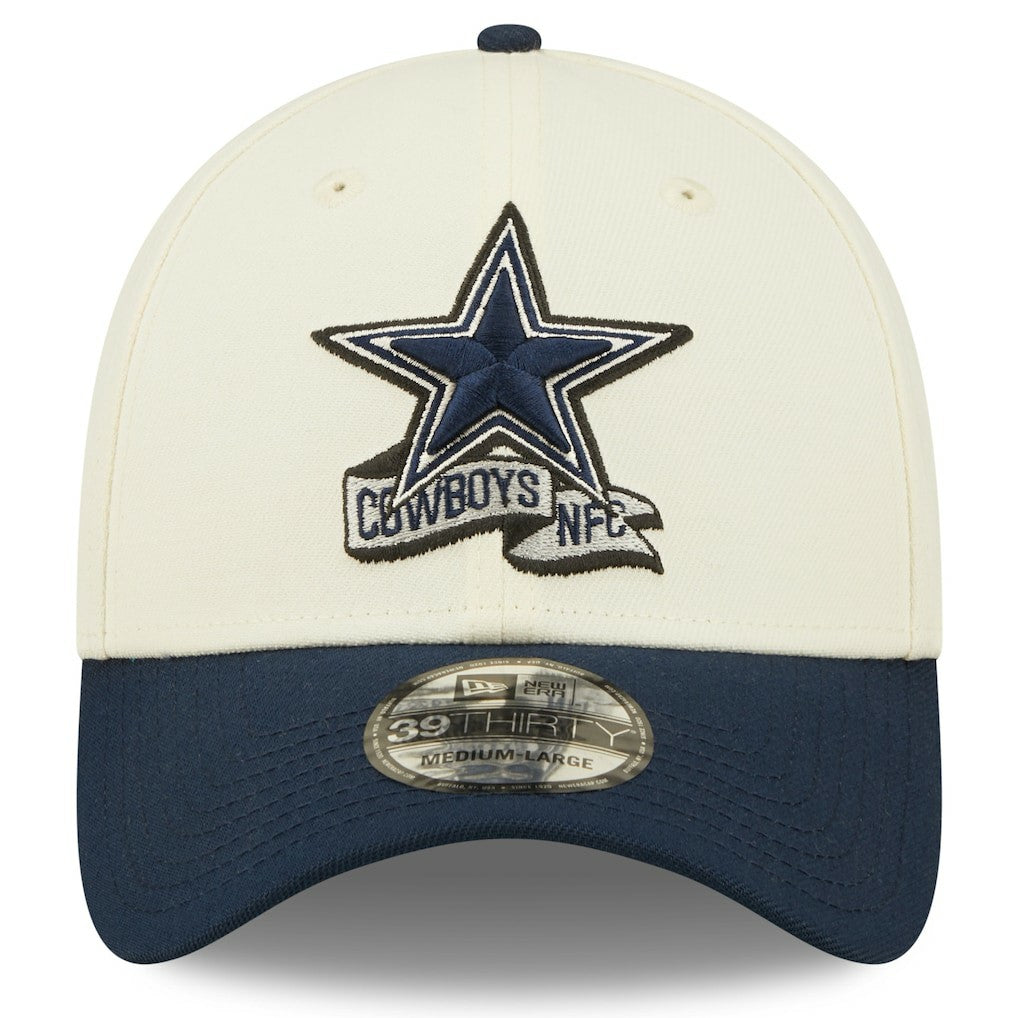 Dallas Cowboys New Era 2022 Sideline 39THIRTY 2-Tone Flex Hat - Cream/Navy Hats