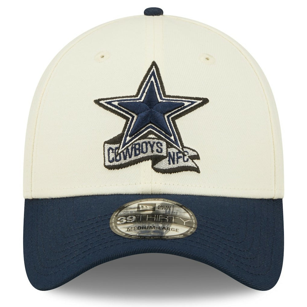 Dallas Cowboys New Era 2022 Sideline 39THIRTY 2-Tone Flex Hat - Cream/Navy Hats