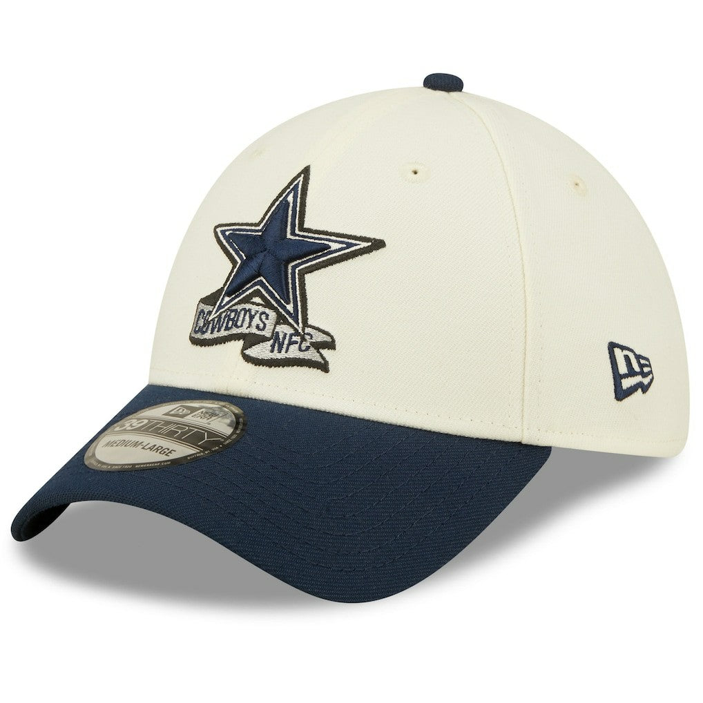 Dallas Cowboys New Era 2022 Sideline 39THIRTY 2-Tone Flex Hat - Cream/Navy Hats