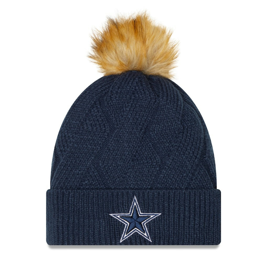 Dallas Cowboys New Era Women's Snowy Cuffed Knit Hat with Pom - Navy Hats