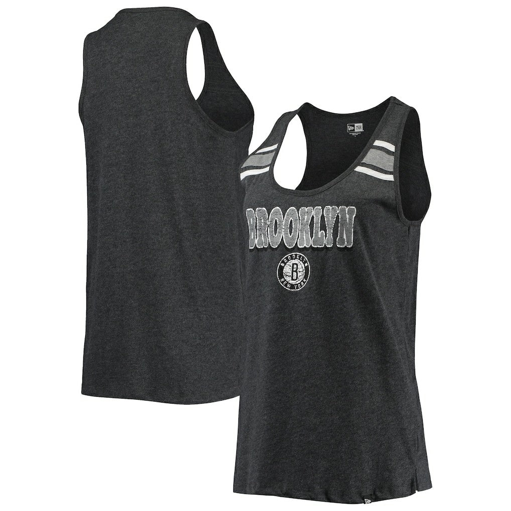 Brooklyn Nets Women's Scoop-Neck Racerback Tank Top Heathered Black - New Era