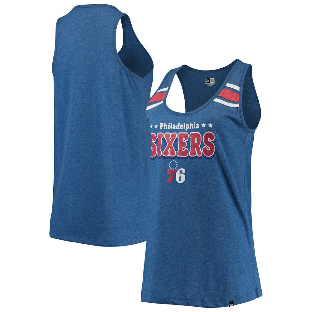 Philadelphia 76ers Women's Scoop-Neck Racerback Tank Top Heathered Royal - New Era