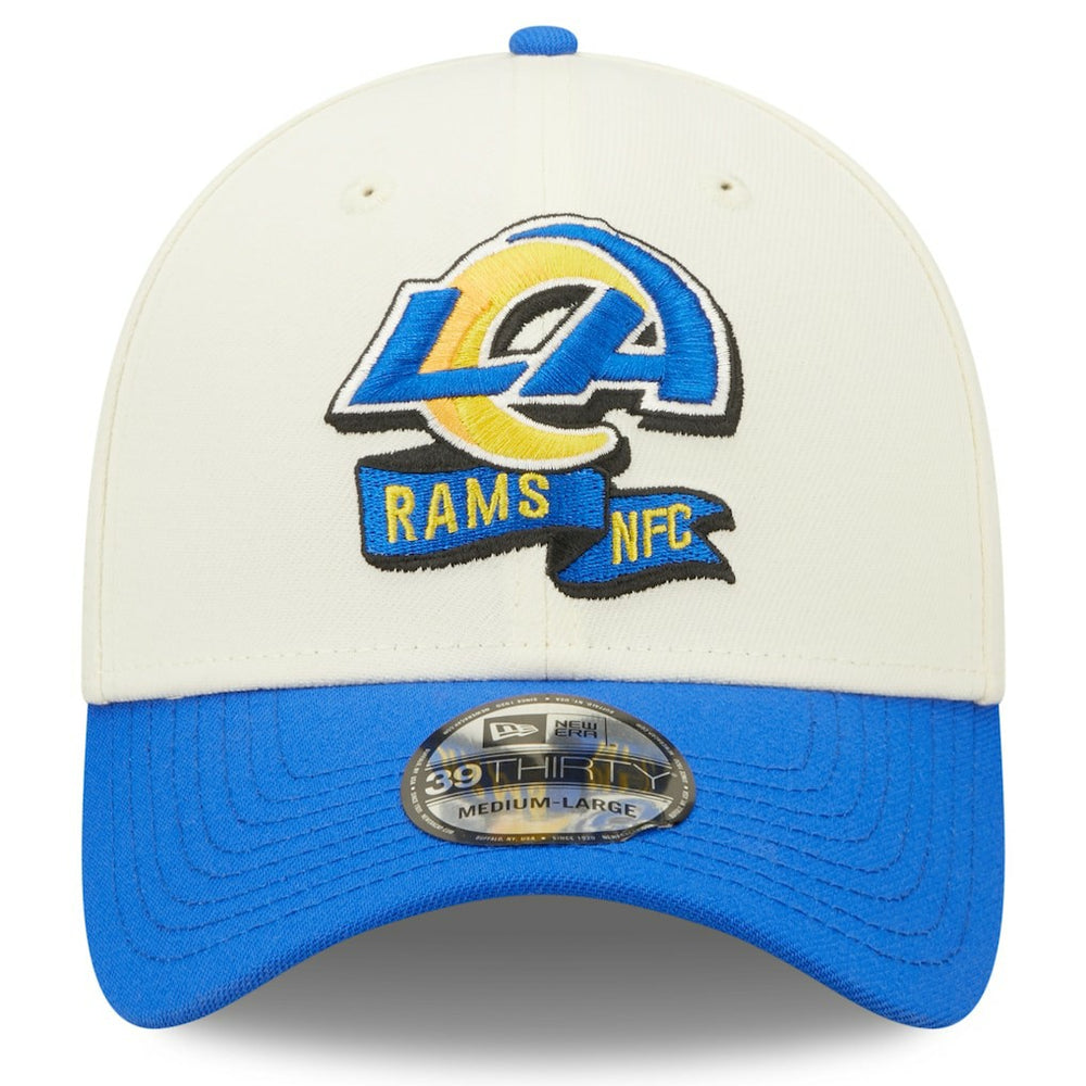 Los Angeles Rams New Era 2022 Sideline 39THIRTY 2-Tone Flex Hat - Cream/Royal Hats