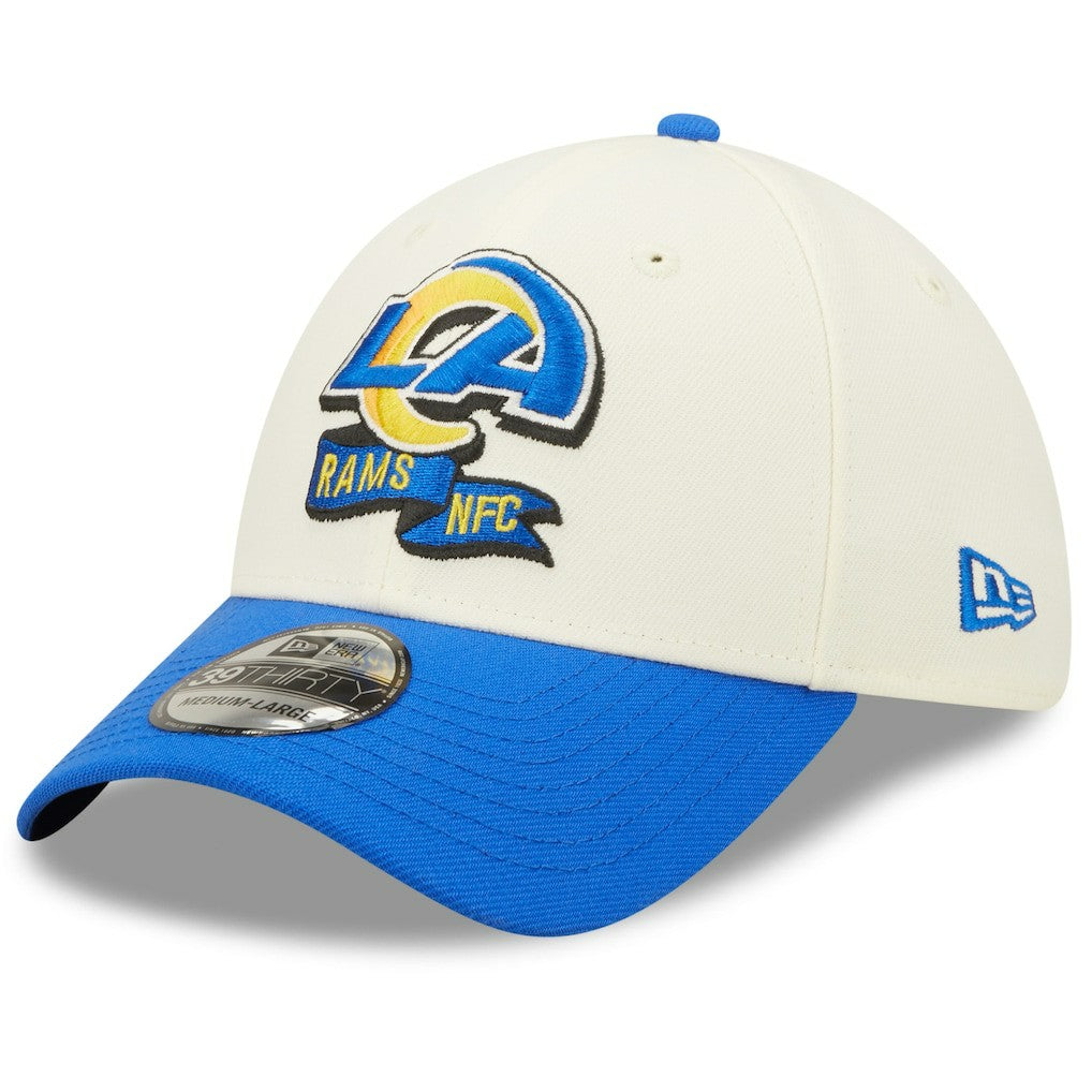 Los Angeles Rams New Era 2022 Sideline 39THIRTY 2-Tone Flex Hat - Cream/Royal Hats
