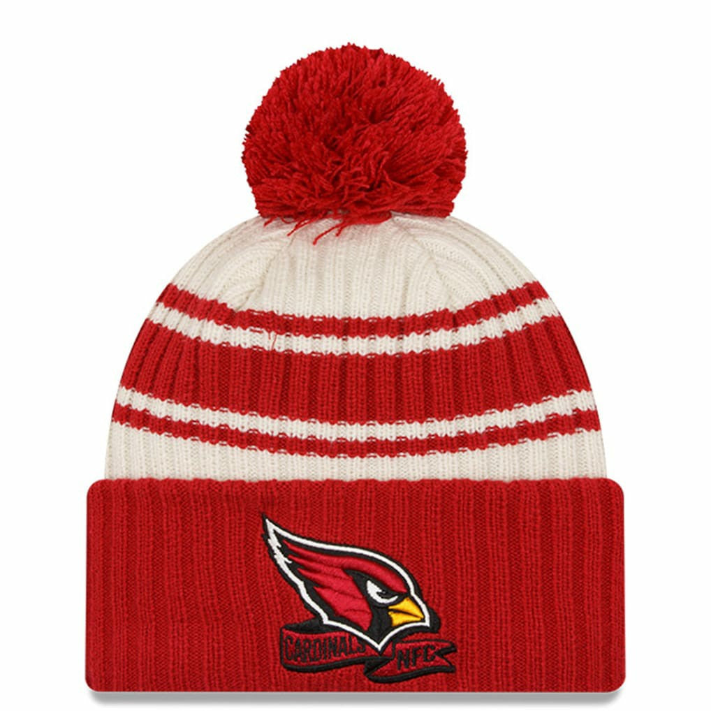 Arizona Cardinals New Era 2022 Sideline Sport Cuffed Pom Knit Hat - Cream/Cardinal Hats