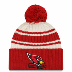 Arizona Cardinals New Era 2022 Sideline Sport Cuffed Pom Knit Hat - Cream/Cardinal Hats