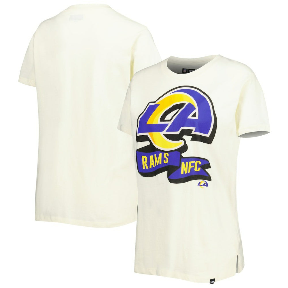 Los Angeles Rams New Era Women's Chrome Sideline T-Shirt - Cream T-shirts