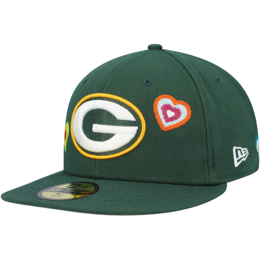 Green Bay Packers New Era Chain Stitch Heart 59FIFTY Fitted Hat - Green Hats
