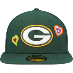 Green Bay Packers New Era Chain Stitch Heart 59FIFTY Fitted Hat - Green Hats