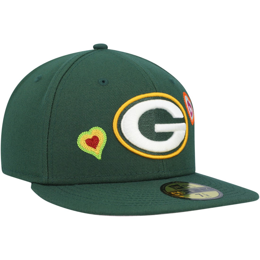Green Bay Packers New Era Chain Stitch Heart 59FIFTY Fitted Hat - Green Hats