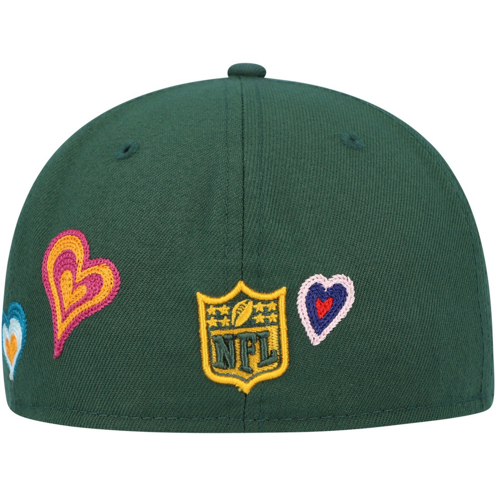 Green Bay Packers New Era Chain Stitch Heart 59FIFTY Fitted Hat - Green Hats