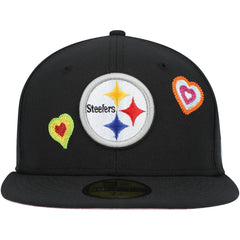 Pittsburgh Steelers New Era Chain Stitch Heart 59FIFTY Fitted Hat - Black Hats