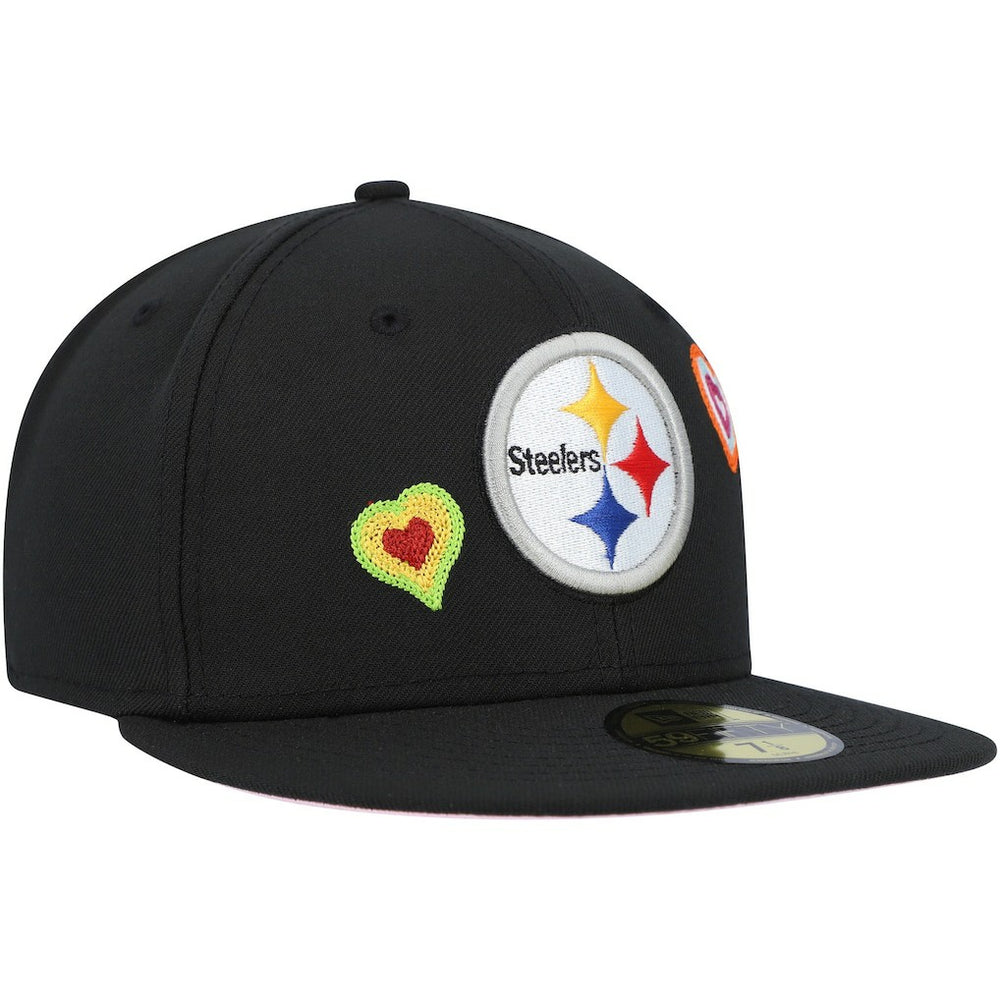 Pittsburgh Steelers New Era Chain Stitch Heart 59FIFTY Fitted Hat - Black Hats