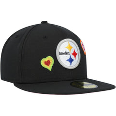 Pittsburgh Steelers New Era Chain Stitch Heart 59FIFTY Fitted Hat - Black Hats