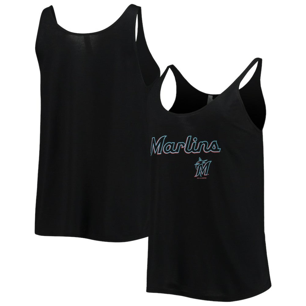 Miami Marlins Soft as a Grape Women's Slouchy Tank Top - Black Tanks