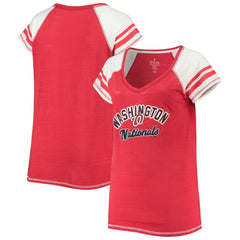 Washington Nationals Soft as a Grape Women's Curvy Color Block Tri-Blend Raglan V-Neck T-Shirt - Red T-shirts