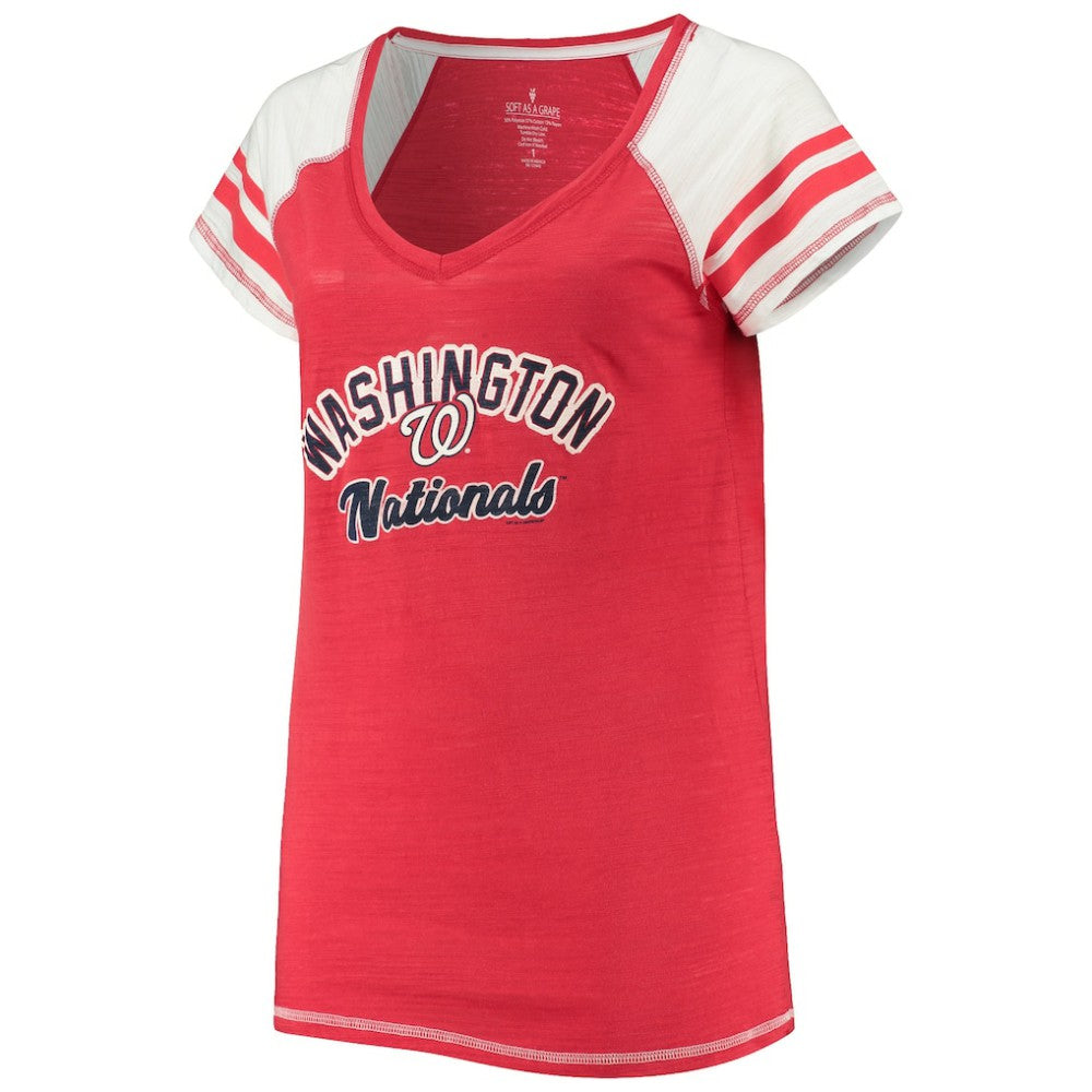 Washington Nationals Soft as a Grape Women's Curvy Color Block Tri-Blend Raglan V-Neck T-Shirt - Red T-shirts
